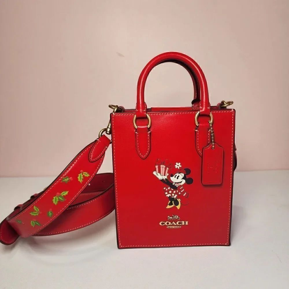 NWT Coach CN022 Disney X Coach North South Mini Tote w Minnie Mouse Electric Red